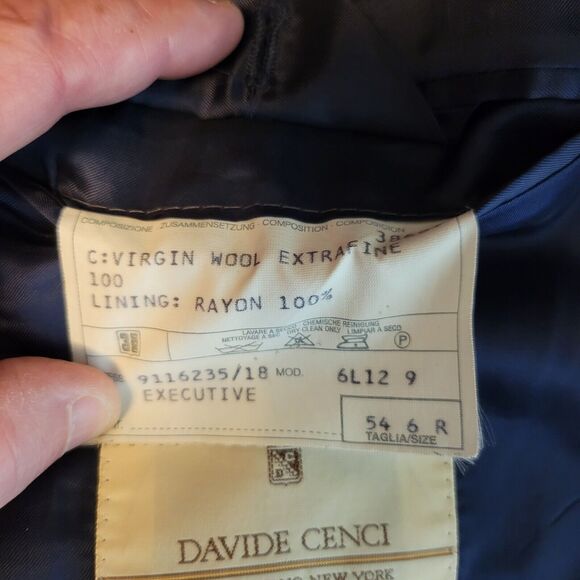 Davide Cenci 100% Wool Blue Check Rayon Lined LS Notch Suit Jacket Blazer 54R - Picture 12 of 12